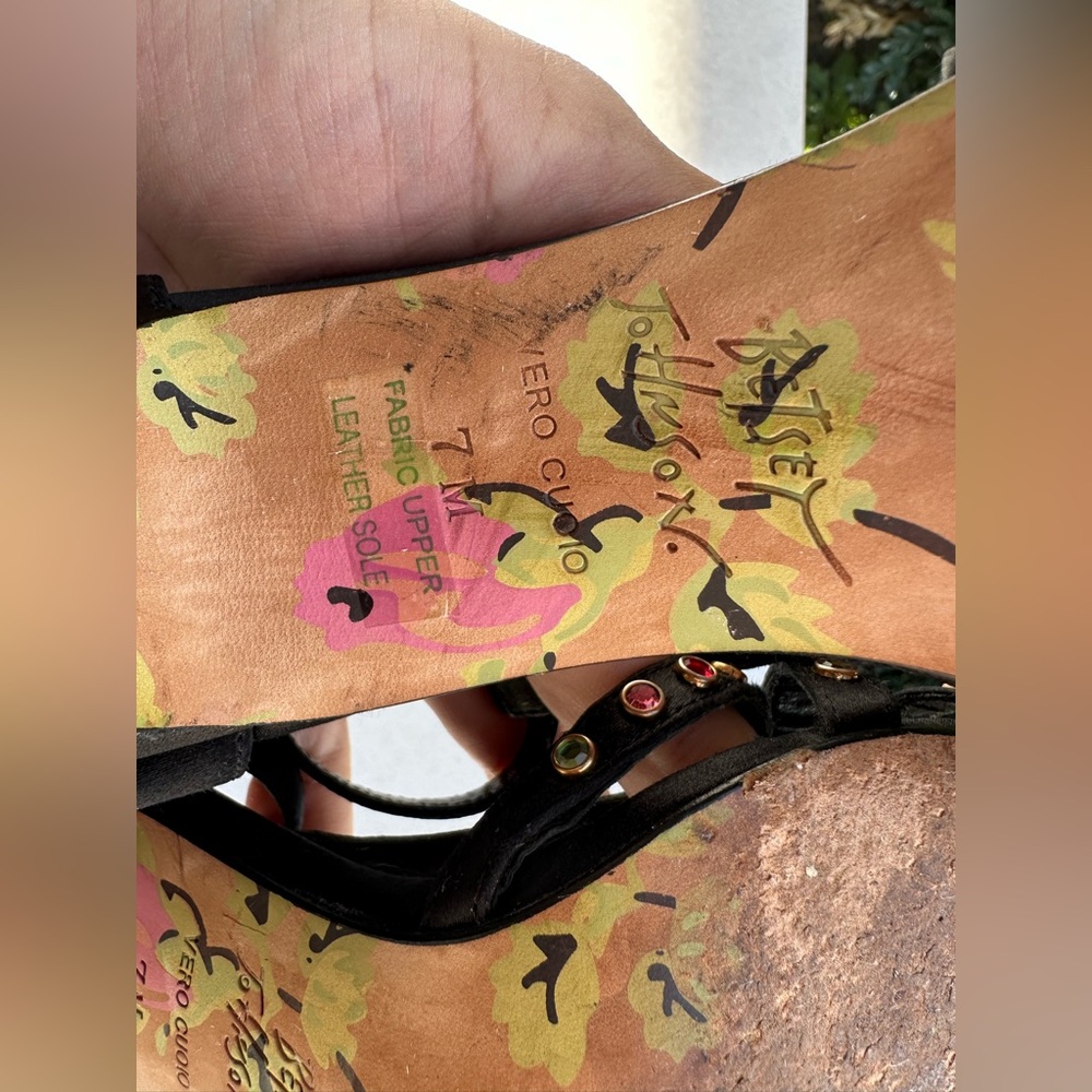 Betsey Johnson Vintage Black Satin Flapper Style Jeweled Peep Toe Heels (Size 7) - Picture 7 of 7